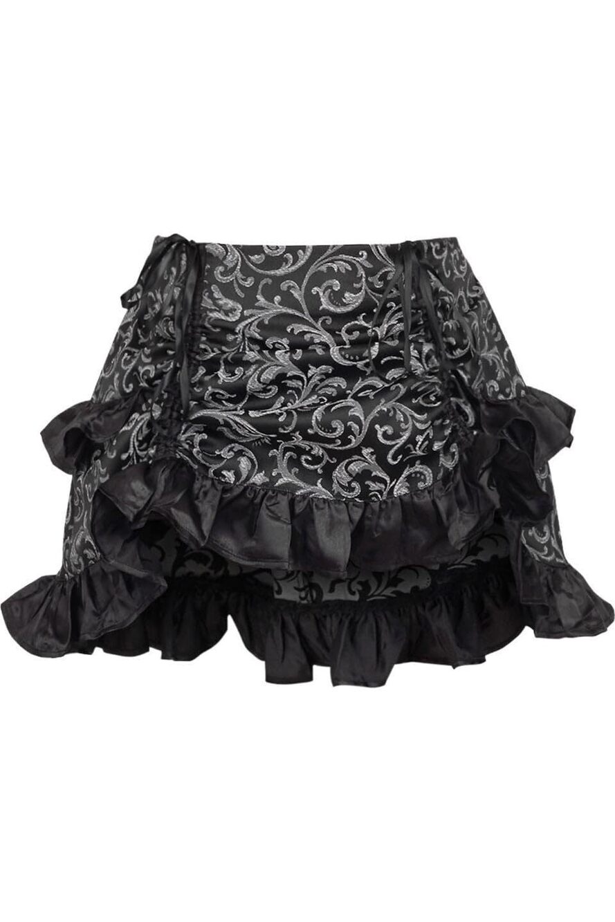 2564 Silver/Black Brocade Ruched Bustle Skirt Curvy